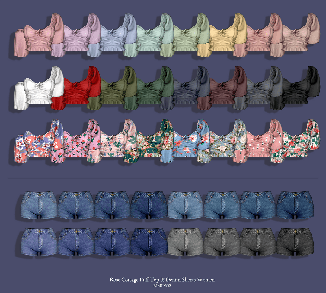 Галерея мода Сет топ и шорты Corsage Puff Top & Denim Shorts #2